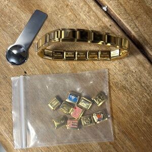 Gold Stainless Steel Link Charm Bracelet - Adjustable Italian Charm Style